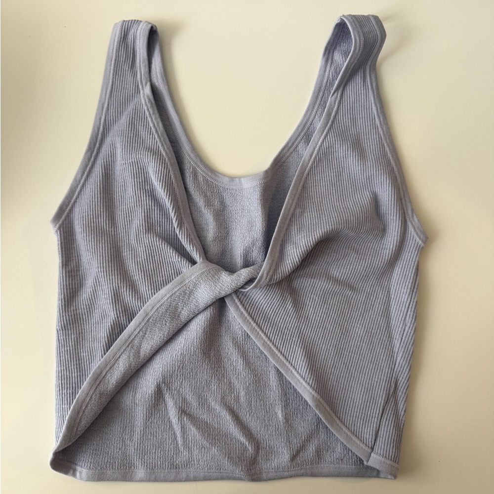 Urban Outfitters Light Gray Ribbed Twist-Front Crop Top